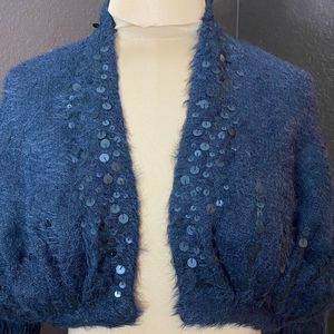 ANTHROPOLOGIE Knitted & Knotted soft wool blend black sequined bolero cardigan